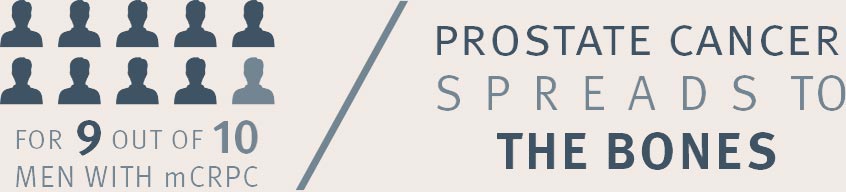 For 9 out of 10 men with mCRPC Prostate cancer spreads to the bones